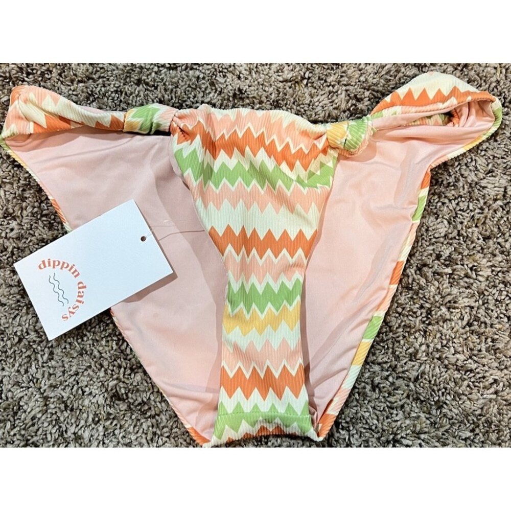 Dippin' Daisy's Quinn Knotted Cheeky Bikini Bottom Orange & Yellow ~  Size Sm